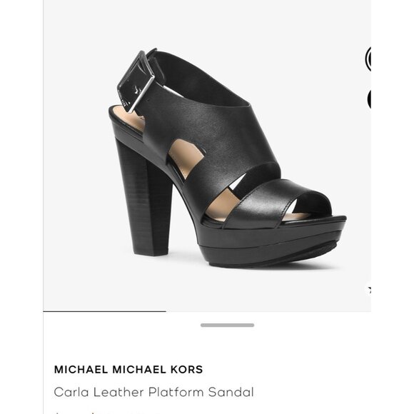 New MICHAEL KORS Carla Platform Sandal Heel Size 5.5 Black Leather Buckle NO Box - Picture 2 of 12